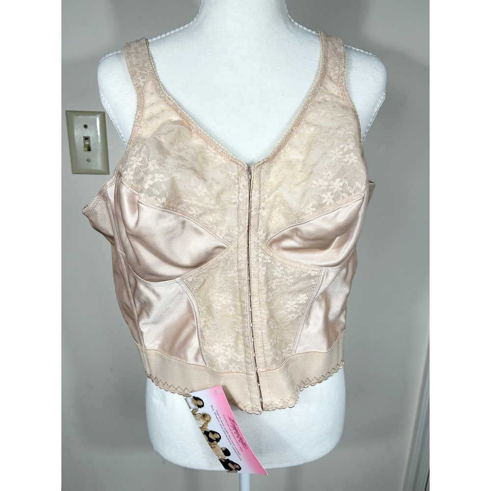 Exquisite Form 44B Nude Front Close Longline Posture Bra Floral Lace Comfort‎